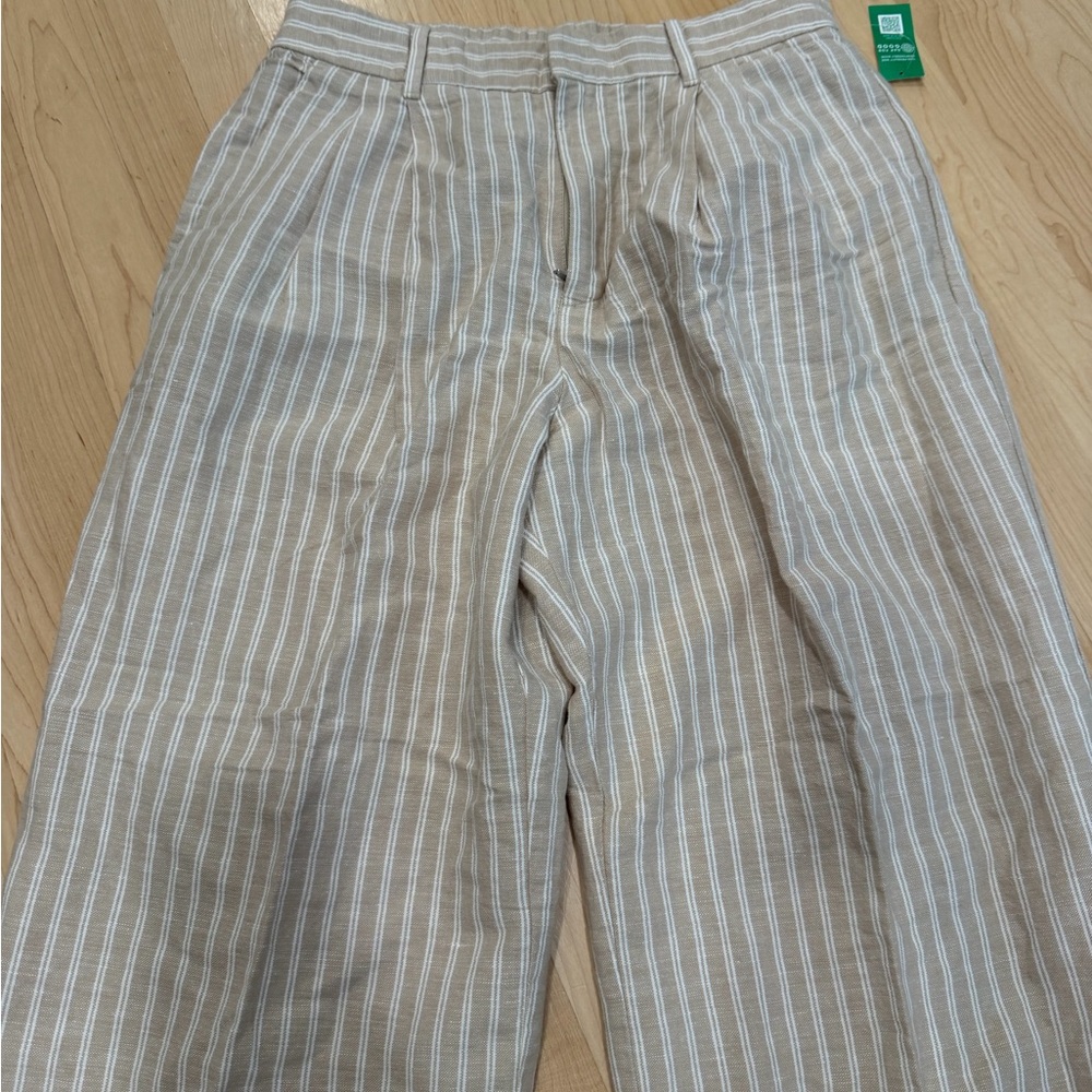 GAP Beige and White Vertical-Stripe Wide Leg Trousers - Picture 2 of 7